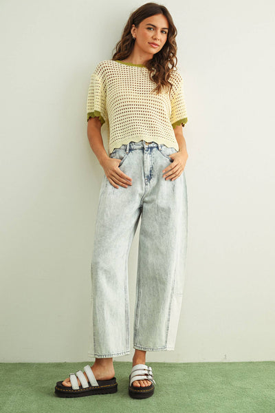 SCALLOPED DETAIL KNITTED TOP: CREAM/SAGE