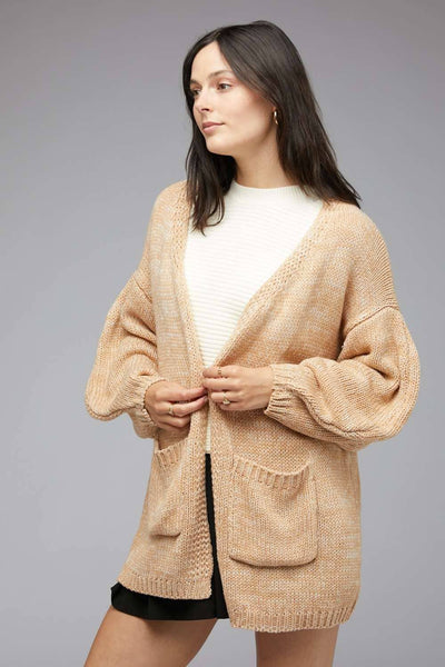 PLUS KNIT LONG SLEEVE CARDIGAN: Light Tan