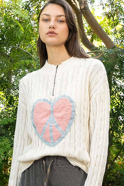 Long sleeve high neck heart peace sweater