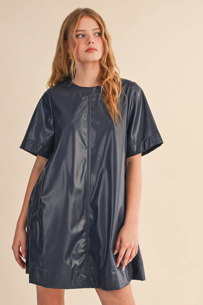 FLARED SHORT SLEEVE SWING MINI DRESS INDIGO