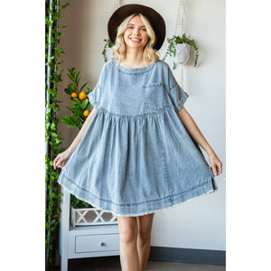 Oversize Pleated Denim Short Dress