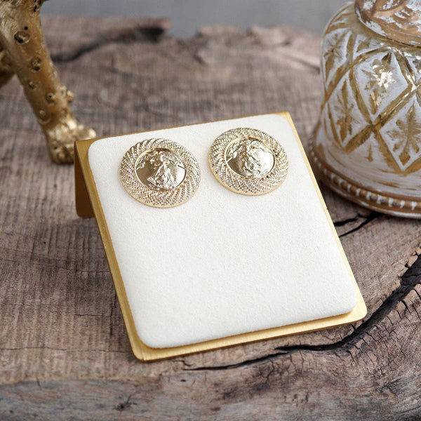 Rope & Relic – Classic Coin Stud Earrings in Gold or Silver: Gold Tone