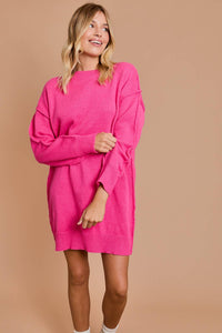 OVERSIZE TUNIC SWEATER DRESS: HOT PINK