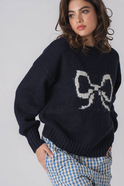 Ribbed bow sweater