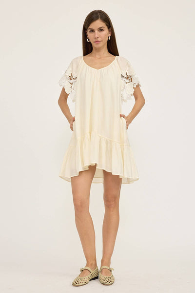 Crochet Lace Sleeve Dress - CREAM