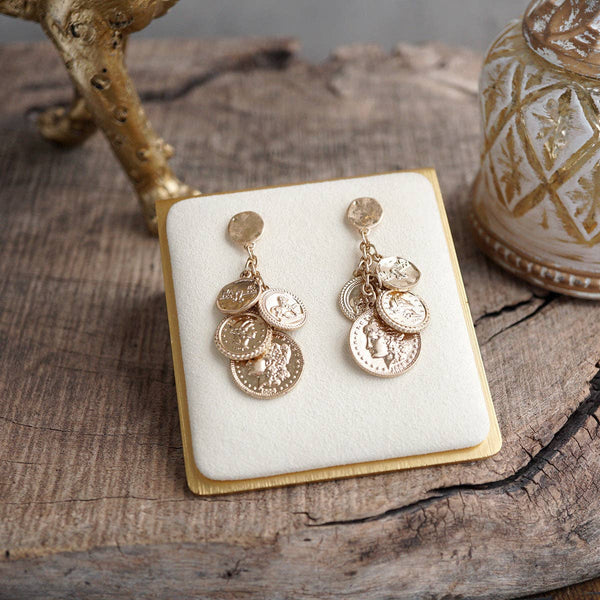 Starlit Relics – Coin Chandelier Statement Earrings: Worn Silver Tone