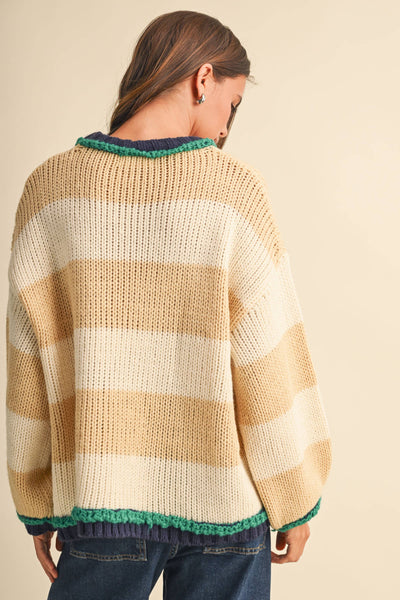 WIDE STRIPED SWEATER TOP: BEIGE MULTI