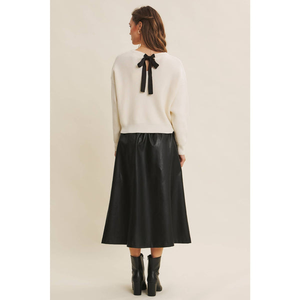 DOLMAN SLEEVE SWEATER WITH SATIN BACK TIE: CREAM