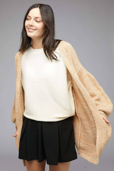 PLUS KNIT LONG SLEEVE CARDIGAN: Light Tan