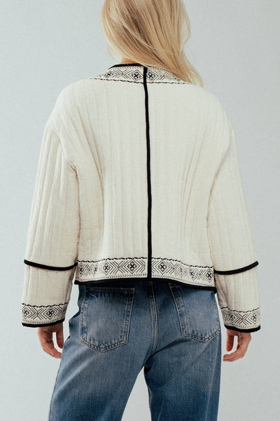 Boho Embroidered Quilted Western Cropped Jacket: BLACK IVORY / S-2/M-2/L-2