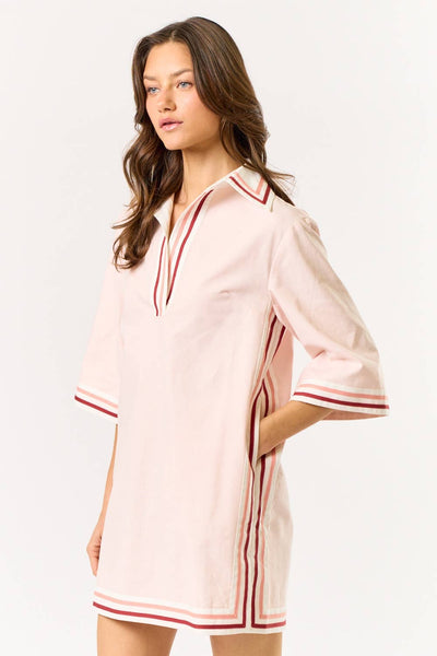 Striped Collared Oversize Mini Dress With Pockets