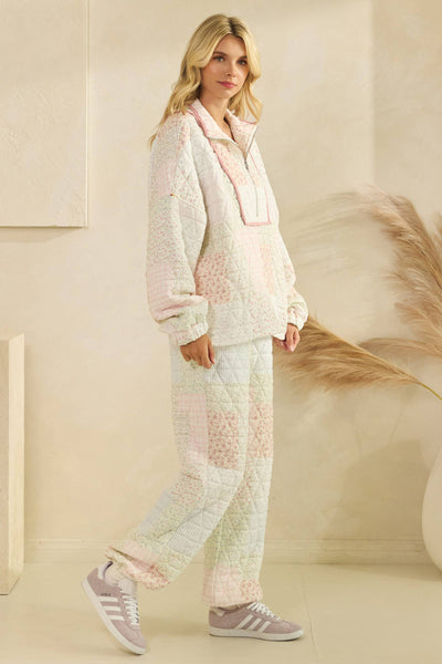 Floral textured quarter zip: Pastel combo