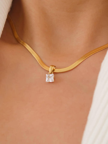 Blanc 18K Gold Non-Tarnish CZ Snake Chain Necklace: Yellow Gold