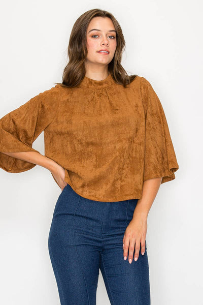 Bell sleeve camel suede top  
