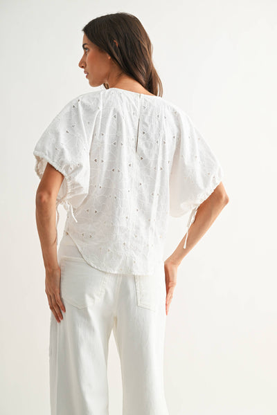 CJT26751 Embroidered White Cotton Blouse: OFF WHITE / S-M-L (3-2-1)