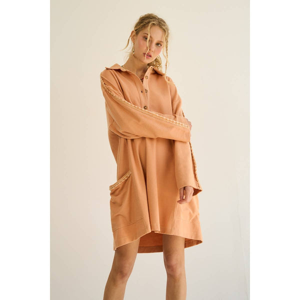 Melon Crochet-Trim Collared Polo Dress: MELON / L