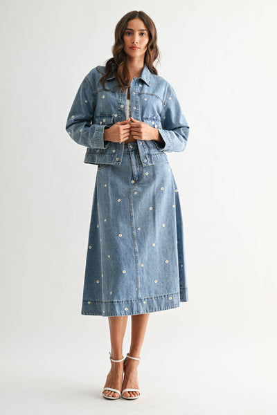 Embroidered Denim Set - JACKET ONLY : LIGHT DENIM