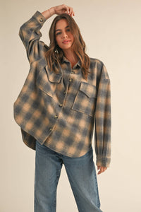 MIXED COLOR PLAID SHACKET: TAUPE