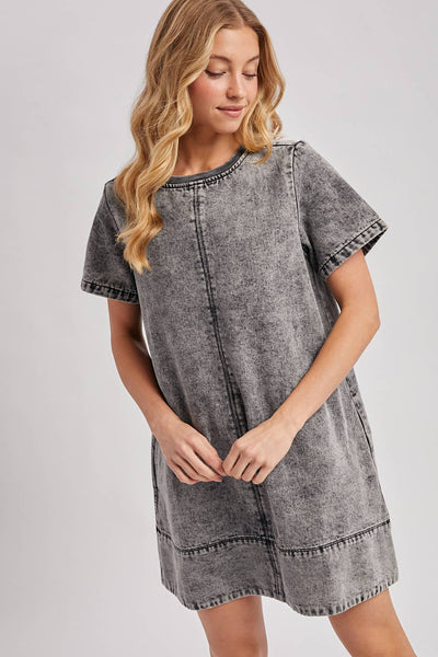 WASHED BLACK DENIM DRESS: WASHED BLACK