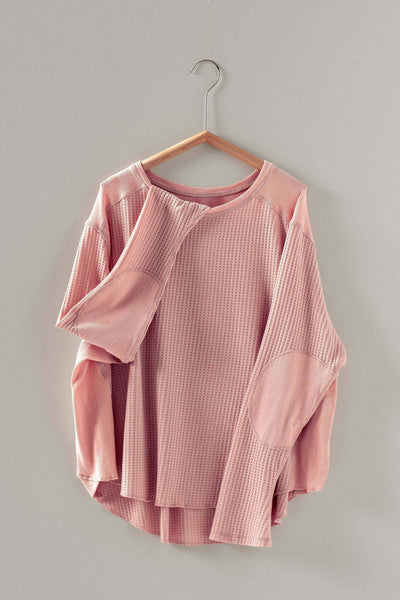 Oversized Waffle Knit High-Low Tunic Top: IVORY / S-M-L:2-2-2