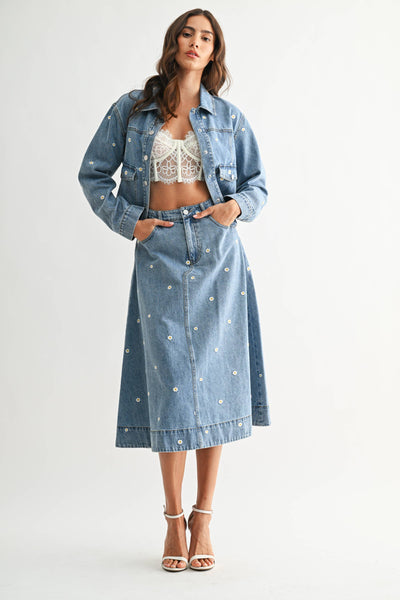 Embroidered Denim Set - JACKET ONLY : LIGHT DENIM