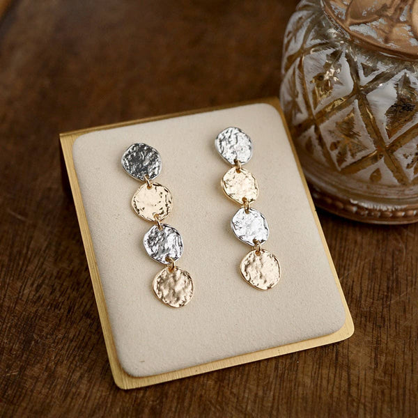 Golden Muse – Four Disc Cascade Earrings: Gold Tone