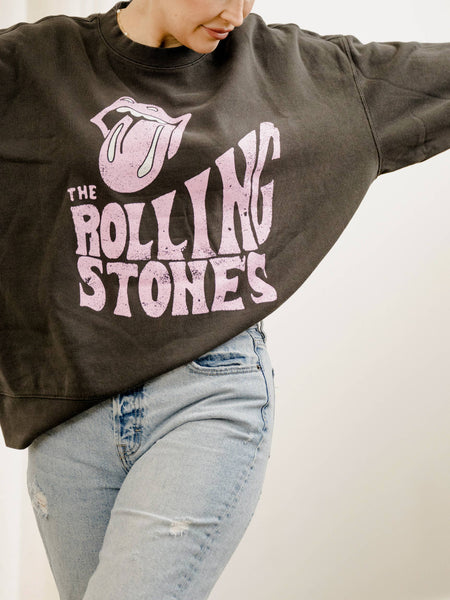 Rolling Stones Dazed Black Hi-Dive Oversized Crew Sweatshirt