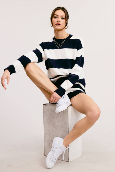 Stripe Knit Sweater and Shorts Matching Set: PICKLE / M