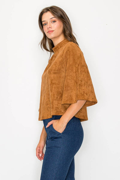 Bell sleeve camel suede top  
