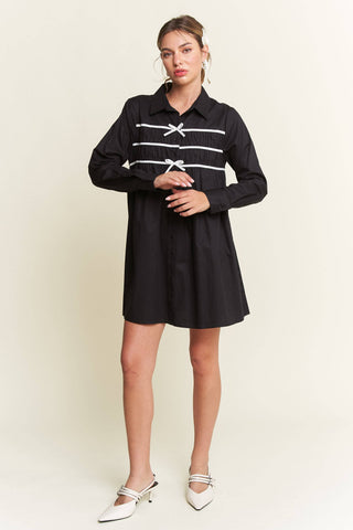 Contrast Detail Mini Shirt Dress : Black