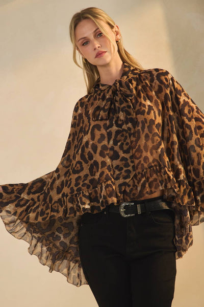 Leopard Printed Chiffon Blouse: Brown Leopard