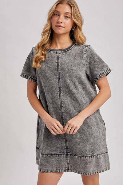WASHED BLACK DENIM DRESS: WASHED BLACK