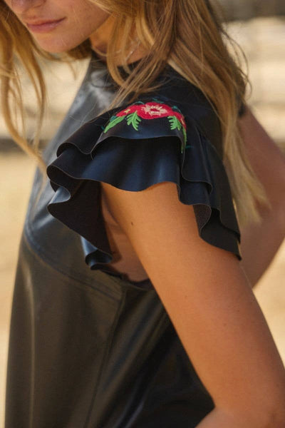 PU Leather Shift Mini Dress: Black / M