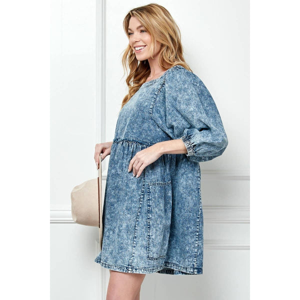 Oversize Pocket Icewash Denim Dress