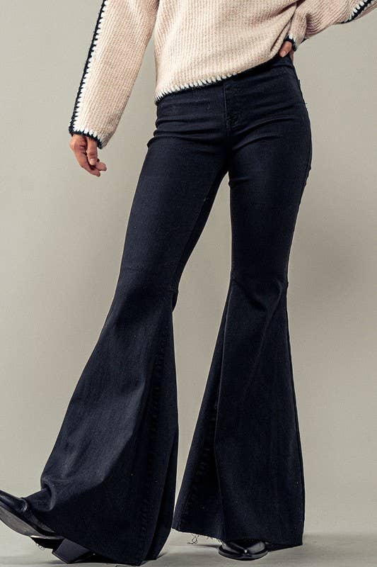 RETRO ULTRA FLARE BELL BOTTOM JEANS  :Black