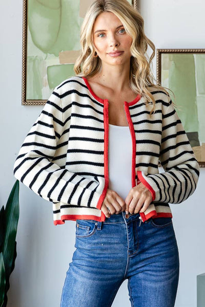 STRIPE ZIP UP CARDIGAN