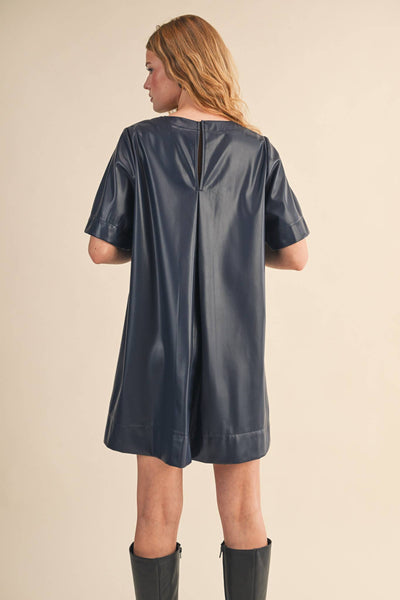 FLARED SHORT SLEEVE SWING MINI DRESS INDIGO