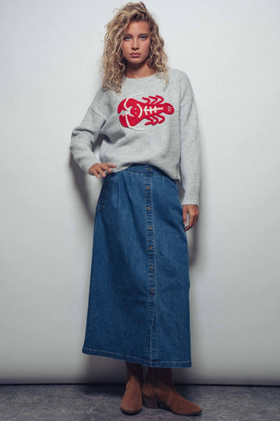 Lobster Embroidered Sweater: GREY