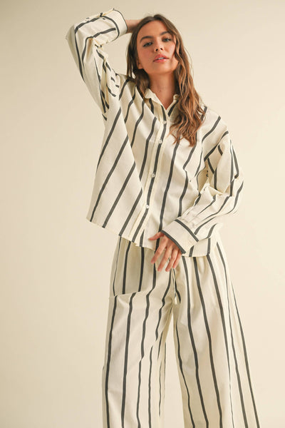 STRIPED BUTTON DOWN LINEN SHIRTS: BLACK STRIPE