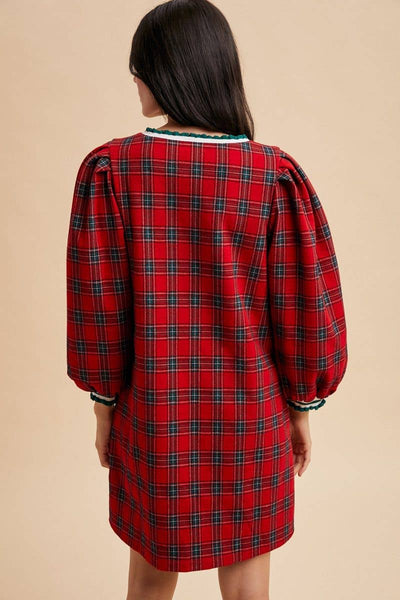 Christmas Plaid Knit Loose Fit Dress: