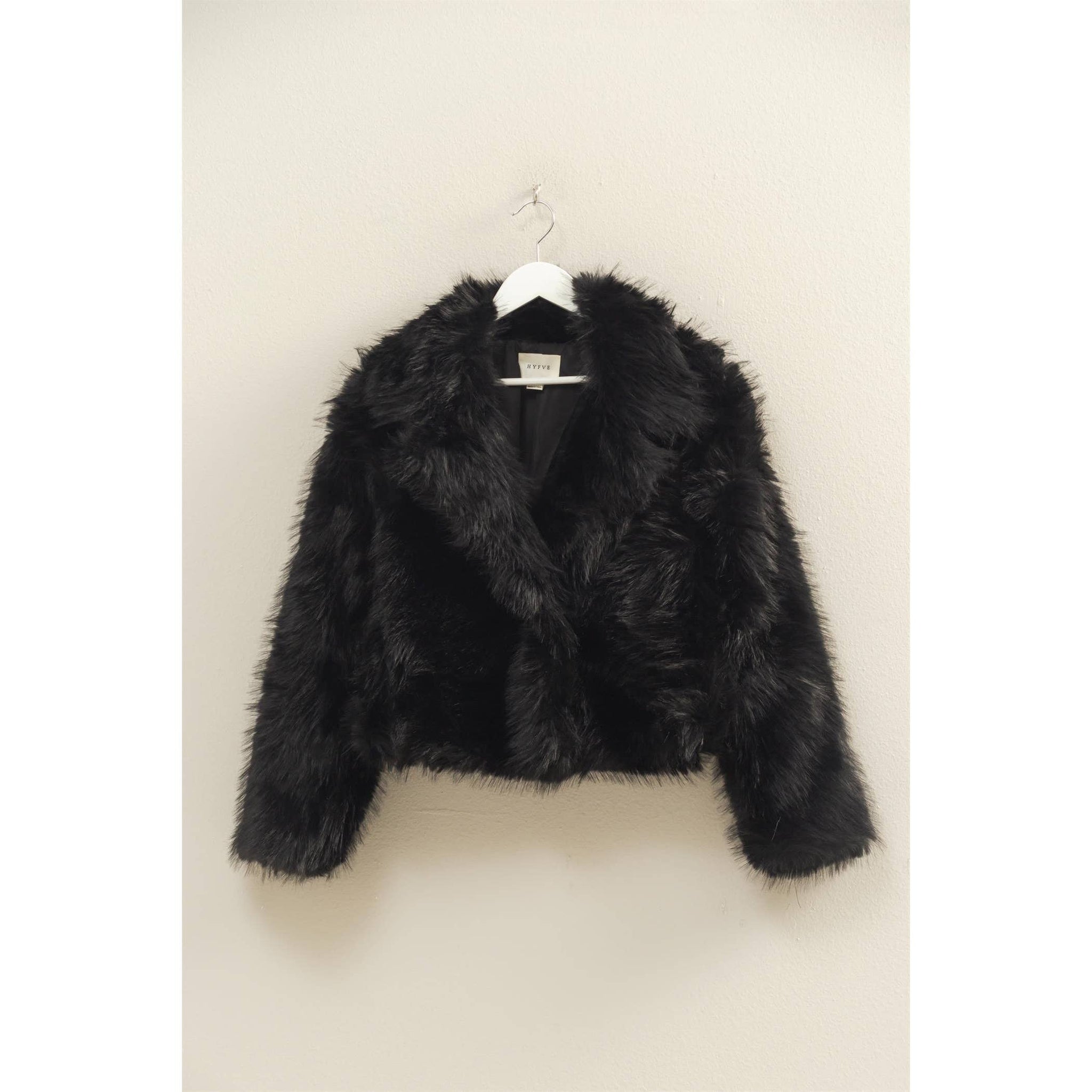 Shawl Collar Faux Fur Jacket: BLACK