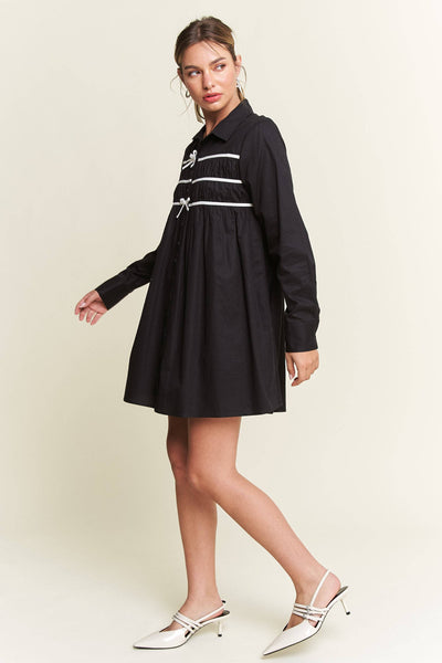 Contrast Detail Mini Shirt Dress : Black