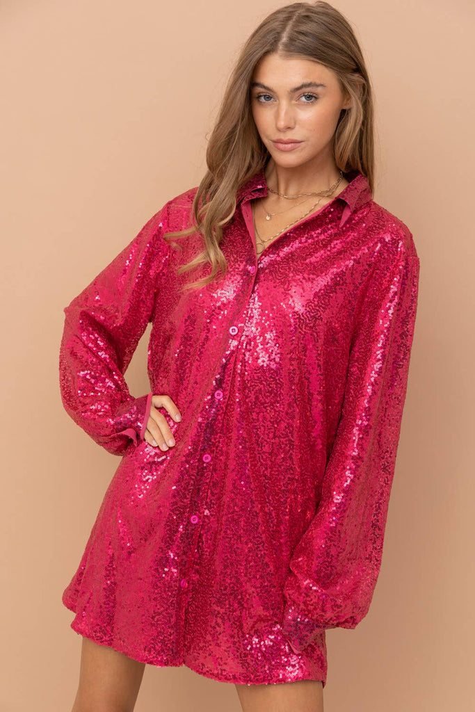 sparkly pink shirt dress It's My Birthday Sequin T-Shirt Party Dress Pink / One size