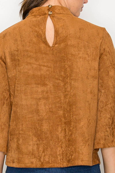 Bell sleeve camel suede top  