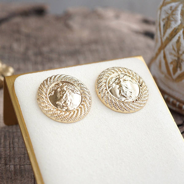 Rope & Relic – Classic Coin Stud Earrings in Gold or Silver: Gold Tone