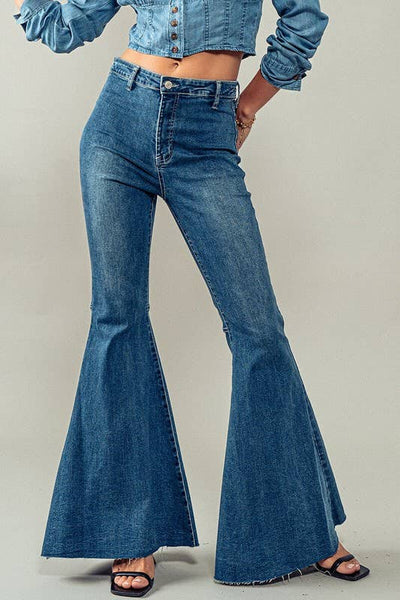 RETRO ULTRA FLARE BELL BOTTOM JEANS  :Black