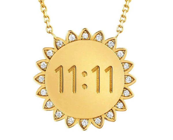 11:11 Sunshine Sun Pendant Necklace 14K Gold Steel Crystal: Rainbow / small