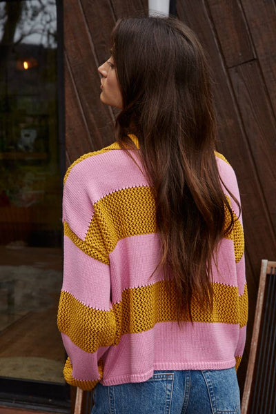 Knit Sweater Cotton Acrylic Collar Neck Top: Mustard Pink
