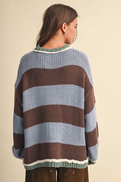 WIDE STRIPED SWEATER TOP: BEIGE MULTI