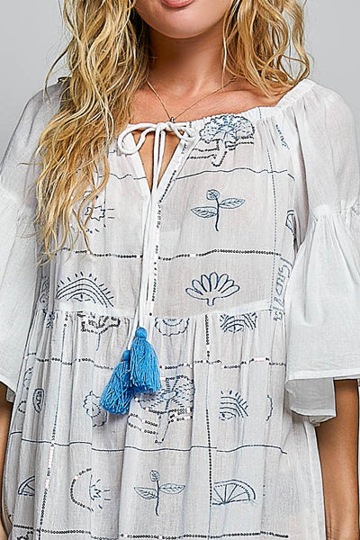 Round Neck 1/2 Sleeve Embroidered Cotton Woven Dress